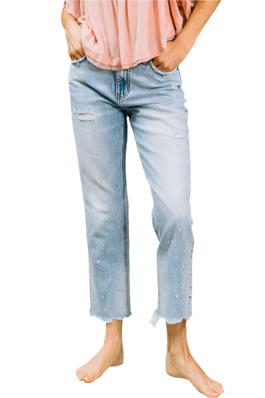 Jeans Femme Taille Haute Droit Cheville Denim Clair 0