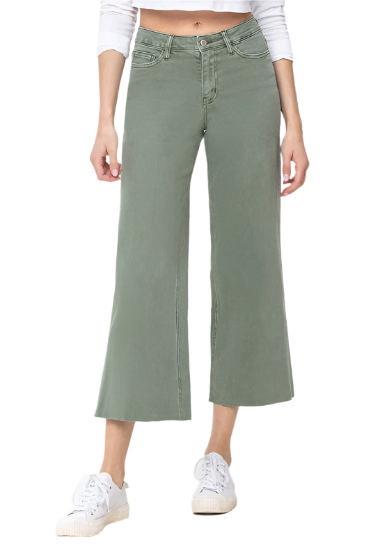 Jeans Femme Taille Haute Pantalon Large Vert Armée 0