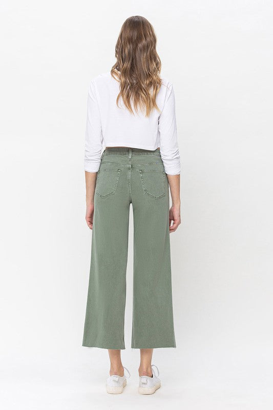 Jeans Femme Taille Haute Pantalon Large Vert Armée 2