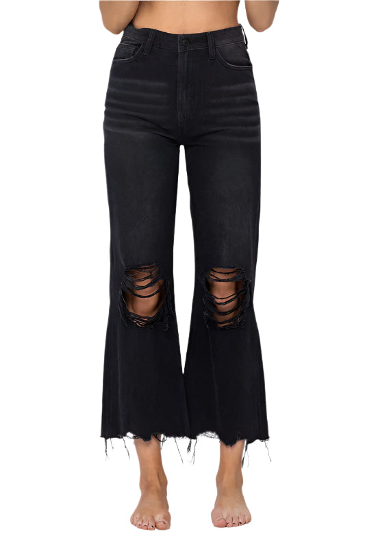 Jeans Flares Croisés Vintage Femme Noir 0