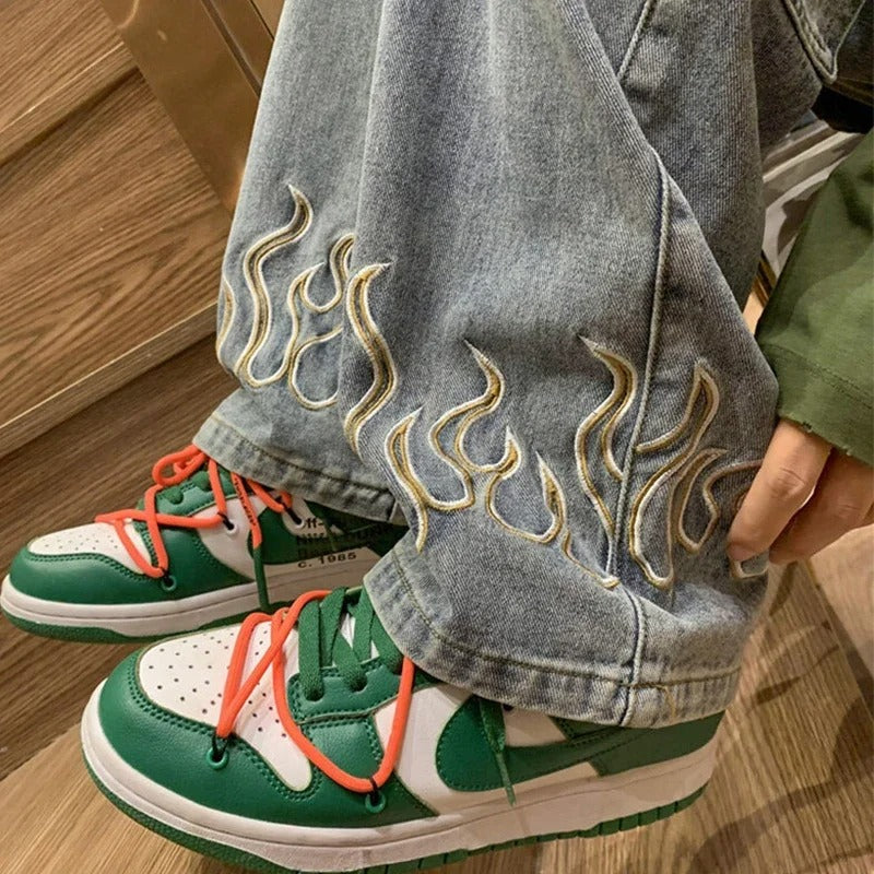 Jeans Homme Design de Flammes en Denim Doux 100% Coton 2