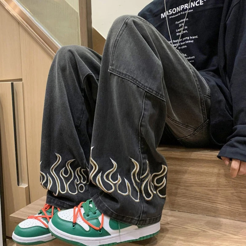 Jeans Homme Design de Flammes en Denim Doux 100% Coton 4