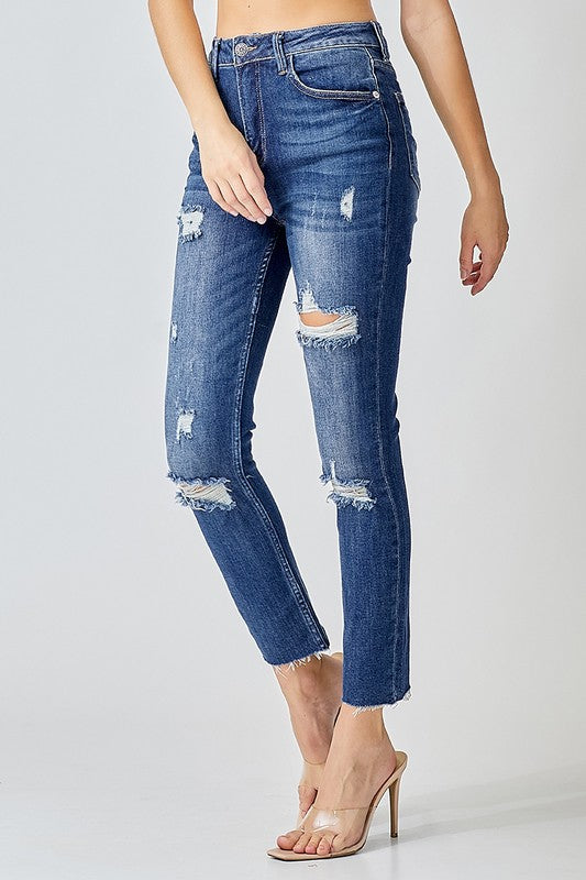Jeans Skinny Distressés Taille Haute Femme 1