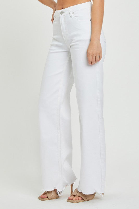 Jeans larges taille haute pour femme en blanc 2