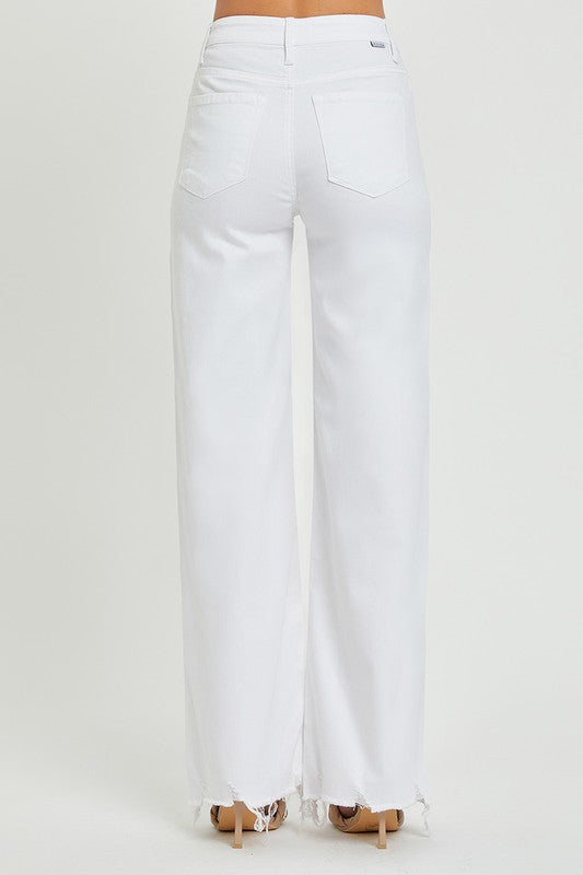 Jeans larges taille haute pour femme en blanc 3