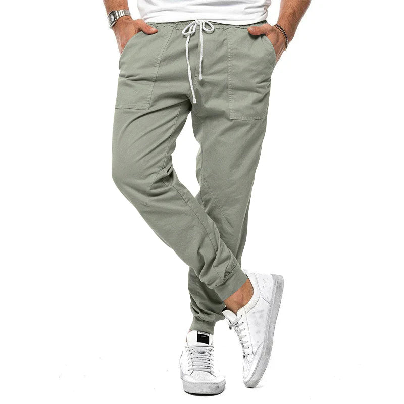 Pantalon Homme Chino Moderne en Tissu Vert et Beige-1