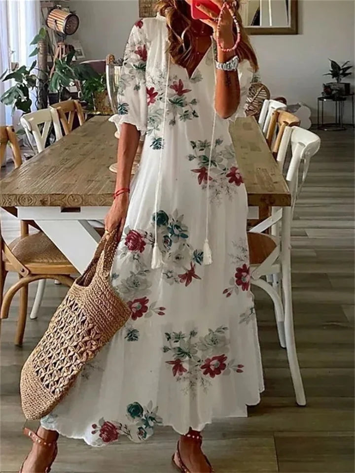 Robe Longue Femme Fleurie Aérée Été Maxi-1