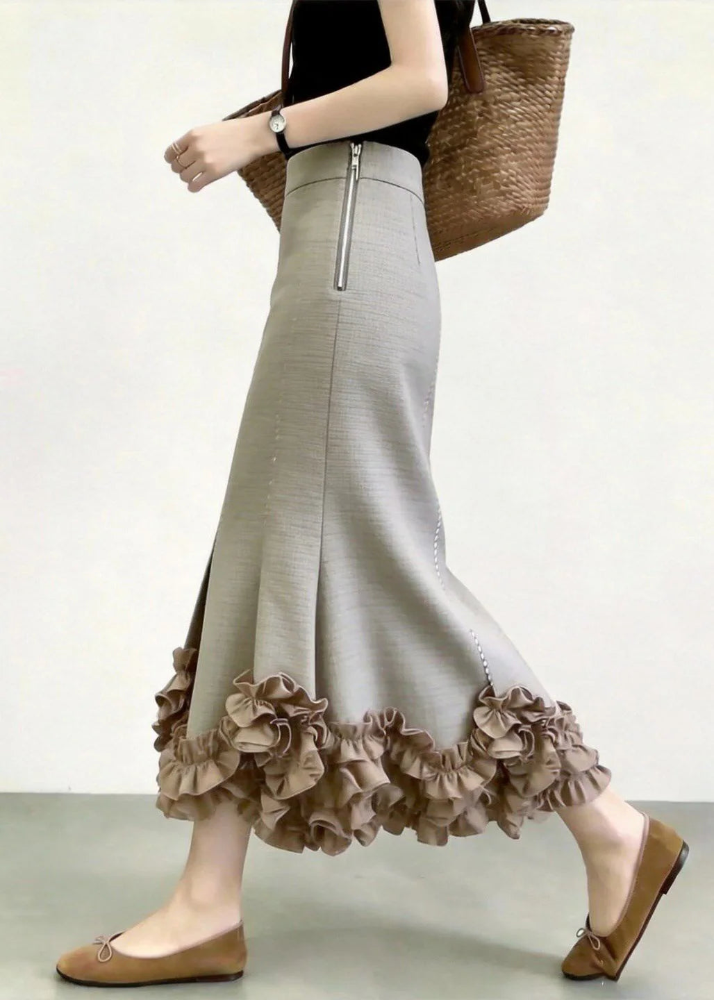 Jupe Femme Coupe Sirène Taille Haute à Volants 2