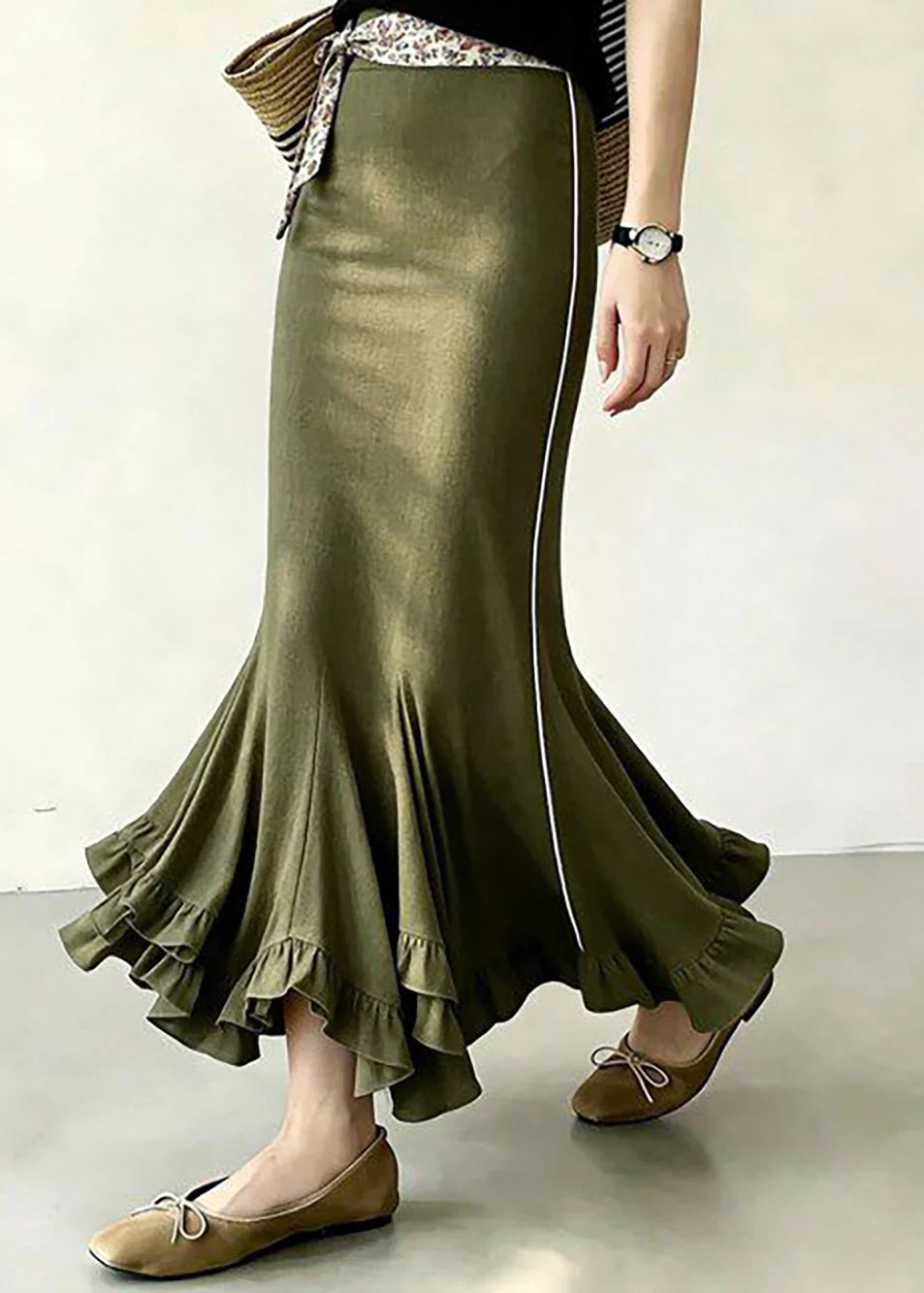 Jupe Femme Style Sirène Taille Haute avec Volants 1