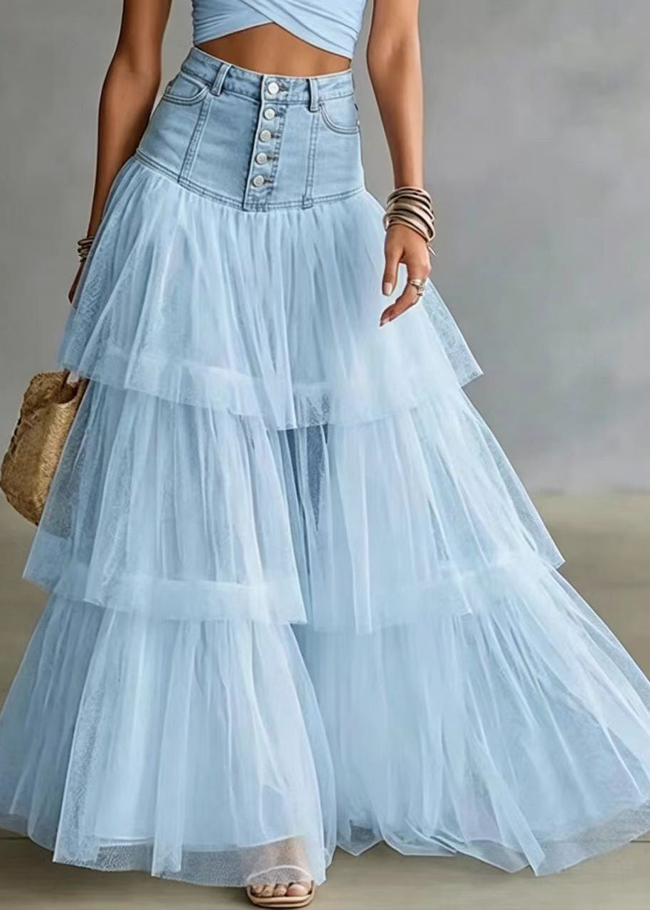 Jupe Femme Taille Haute Patchwork Tulle Estivale 0