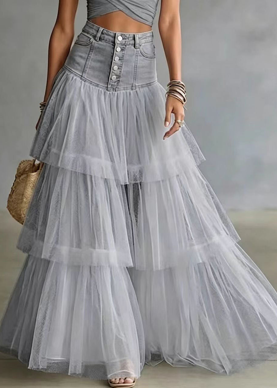 Jupe Femme Taille Haute Patchwork Tulle Estivale 3