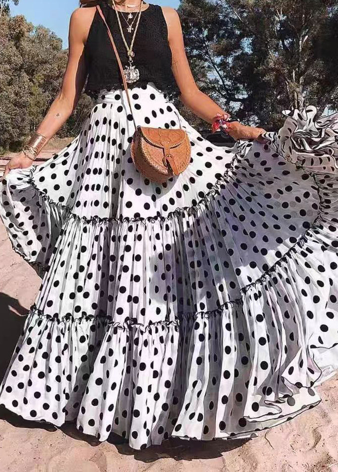 Jupe Longue Femme À Volants Style Estival Motif À Pois 1