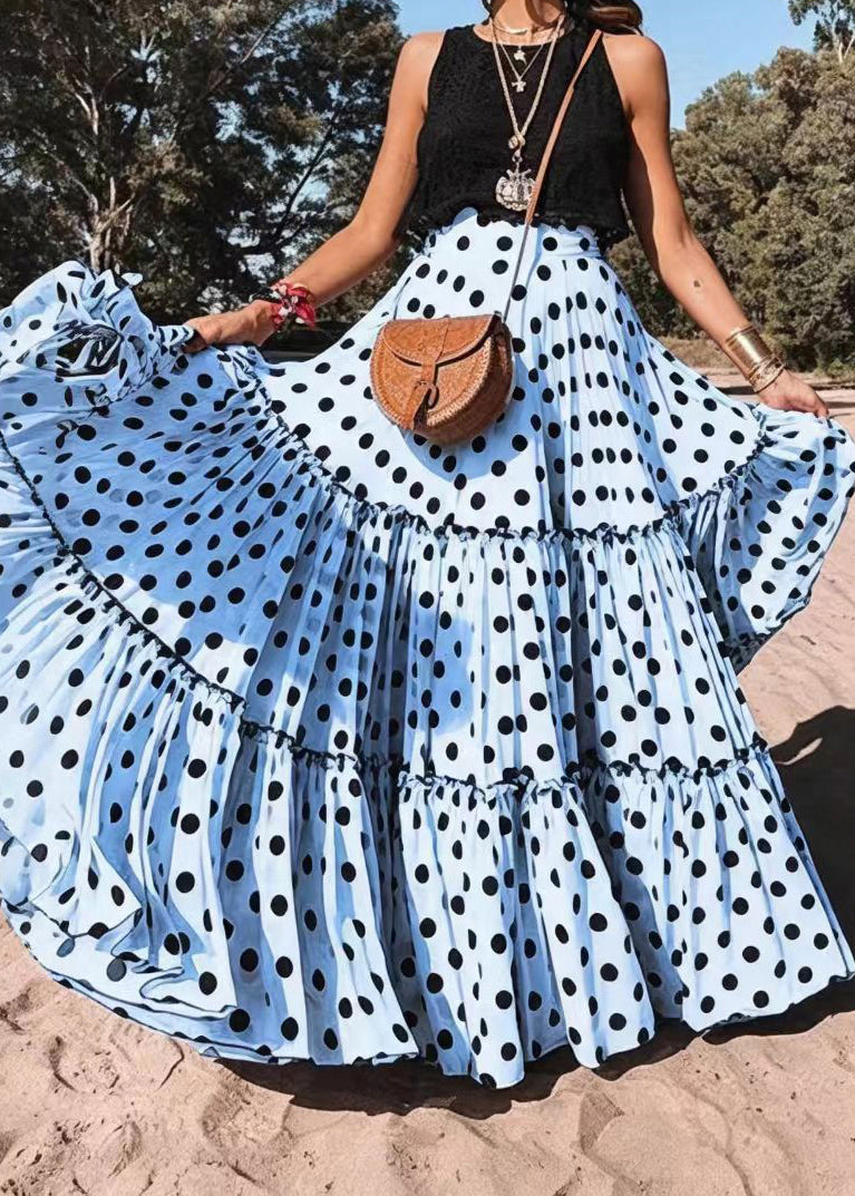 Jupe Longue Femme À Volants Style Estival Motif À Pois 3
