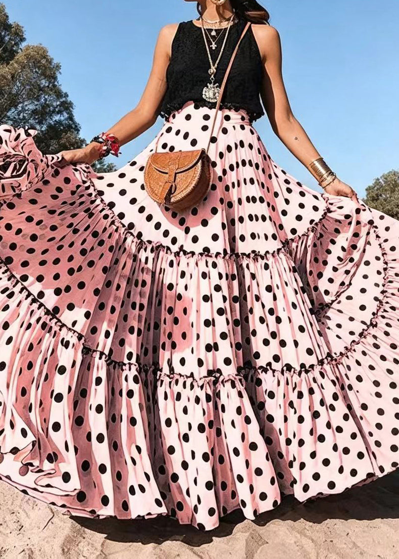 Jupe Longue Femme À Volants Style Estival Motif À Pois 4