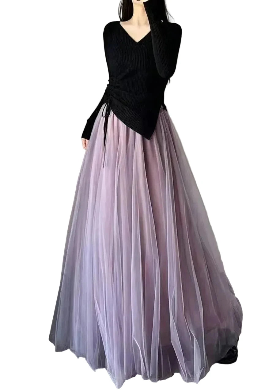 Jupe longue femme taille haute ample 0
