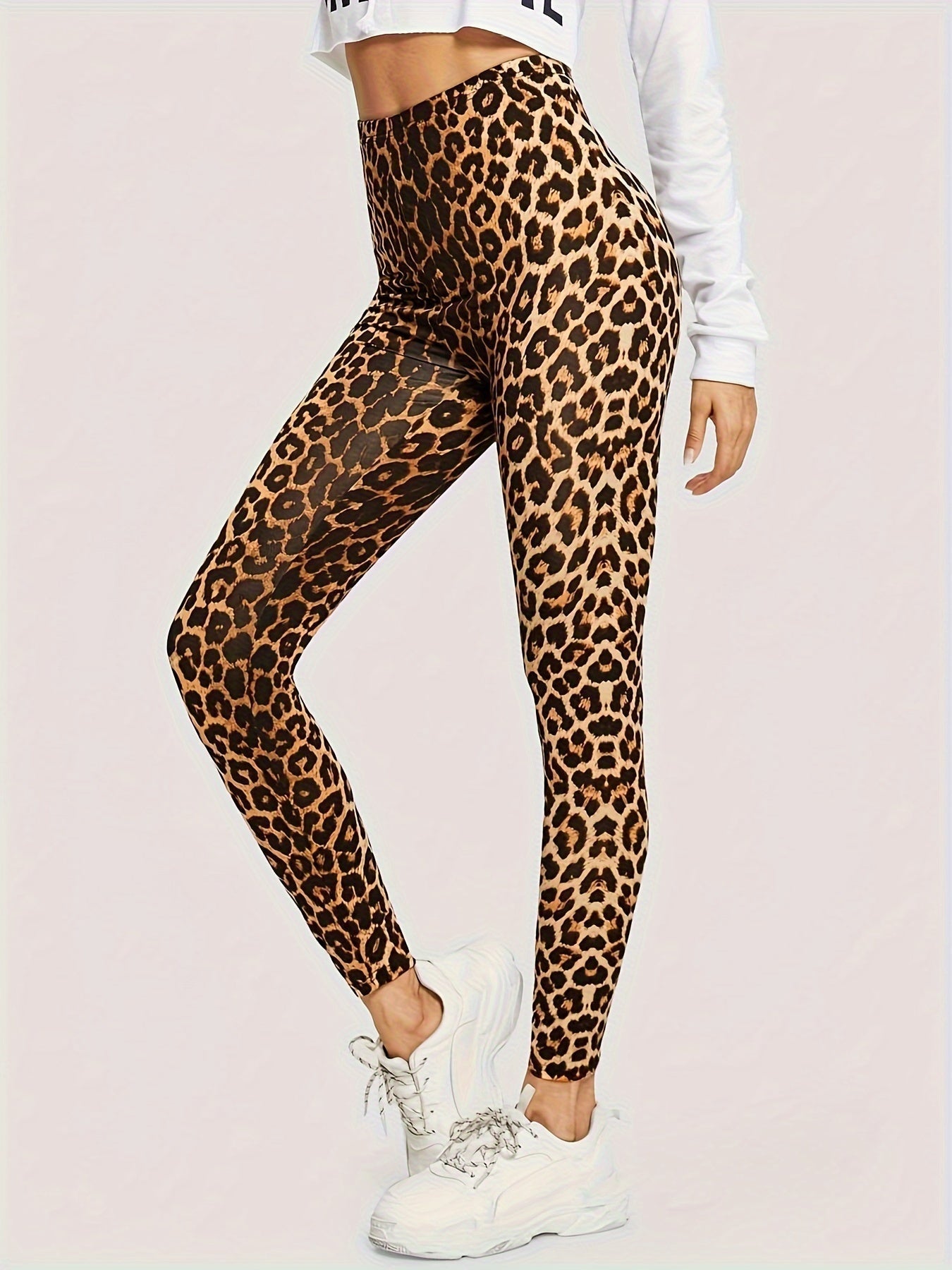 Leggings Femme Imprimé Léopard Élégant en Polyester et Spandex