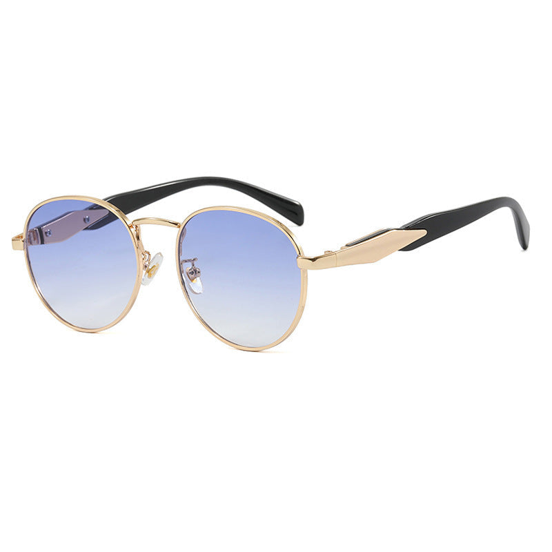 Lunettes de soleil rondes pour femmes avec monture dorée 0