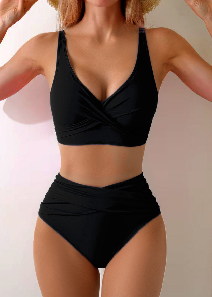 Maillot de Bain Femme Croisé Col en V Effet Froissé 2
