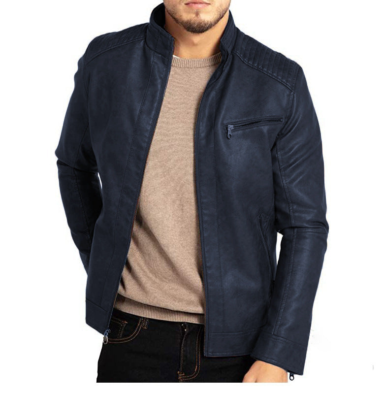 Veste Cuir Homme Col Montant Fermeture Éclair PU 3