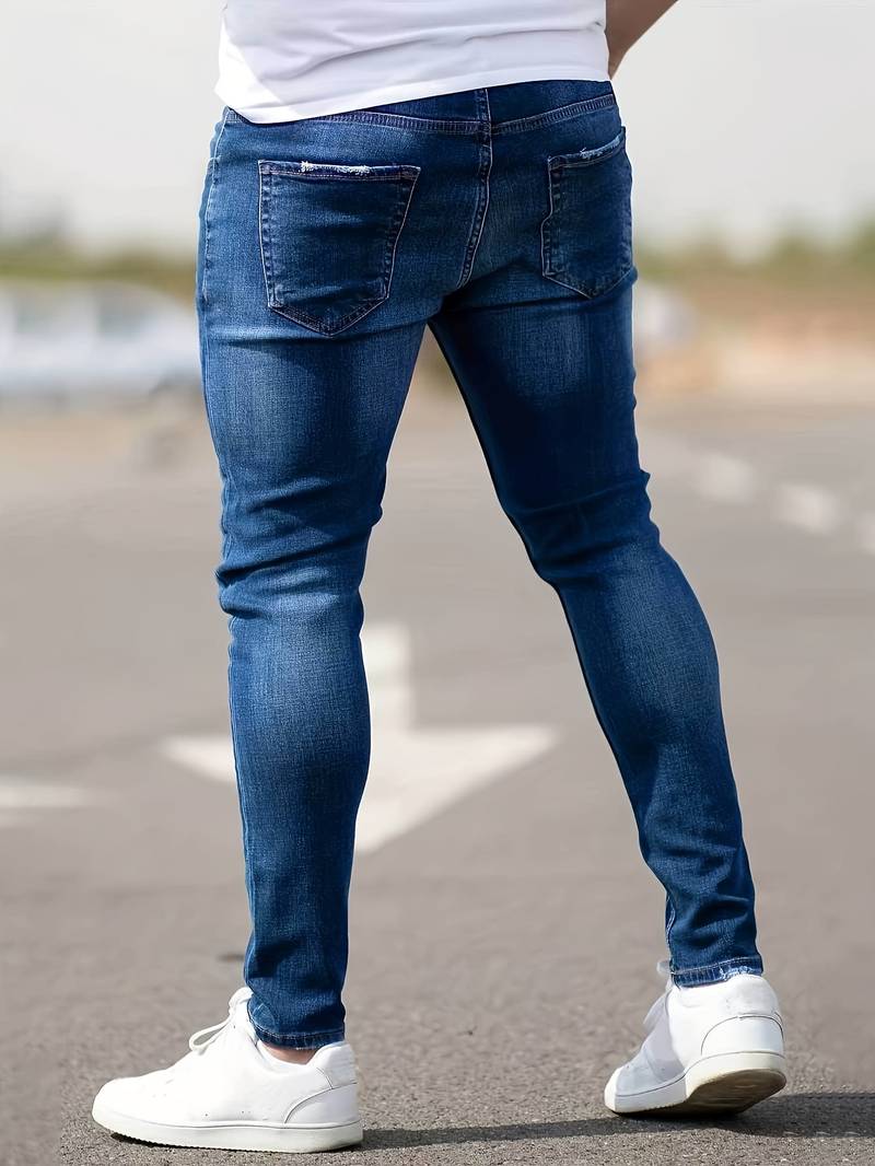 Jean Homme Déchiré Moderne en Denim Ajusté-2