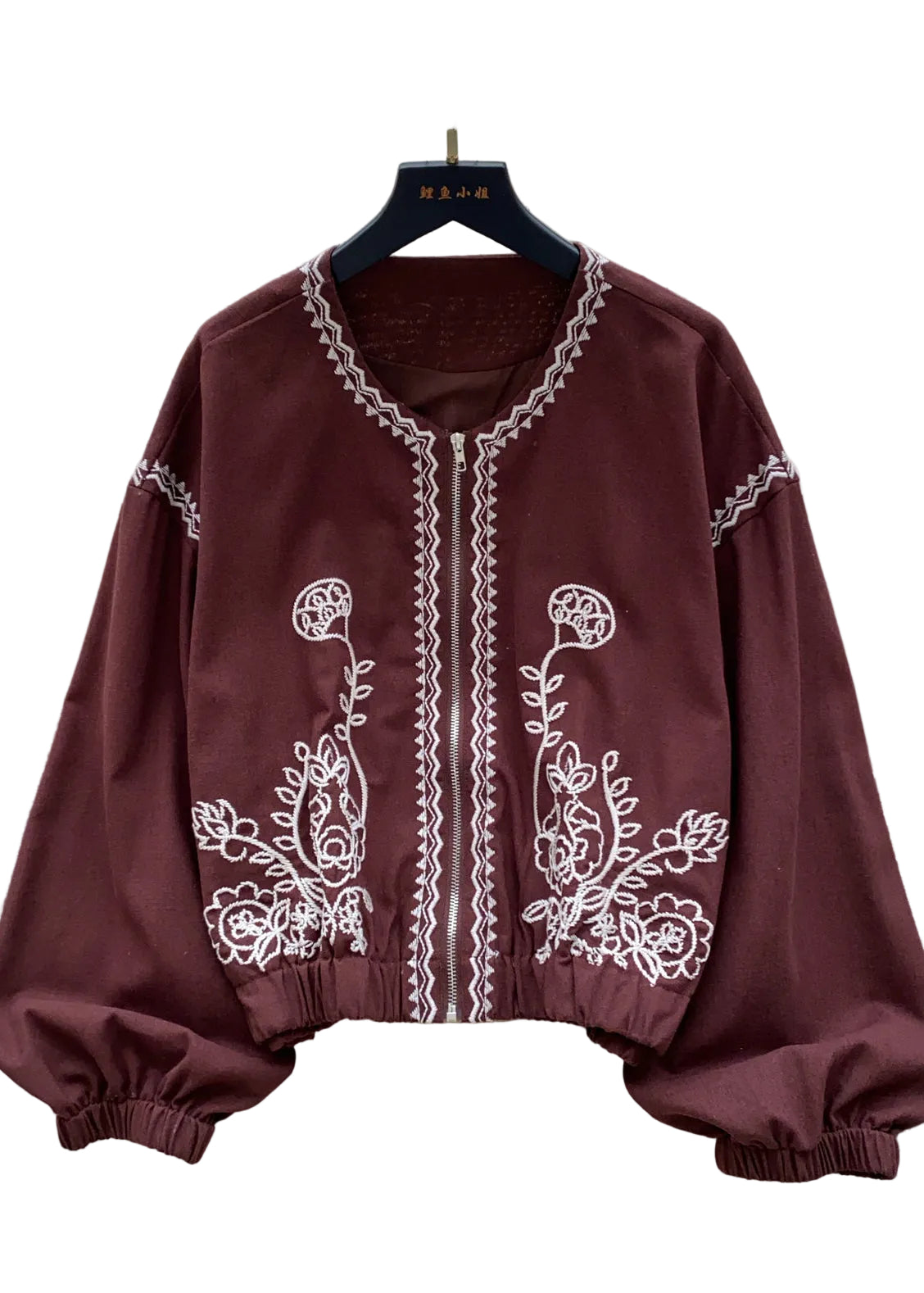 Manteau Femme Automnal à Fermeture Éclair Brodé 0