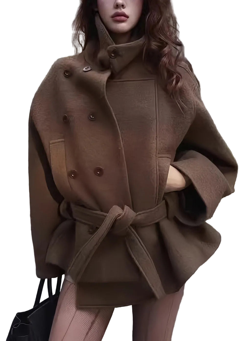 Manteau Femme Boutonné Col Montant Style Décontracté Manches Longues 0