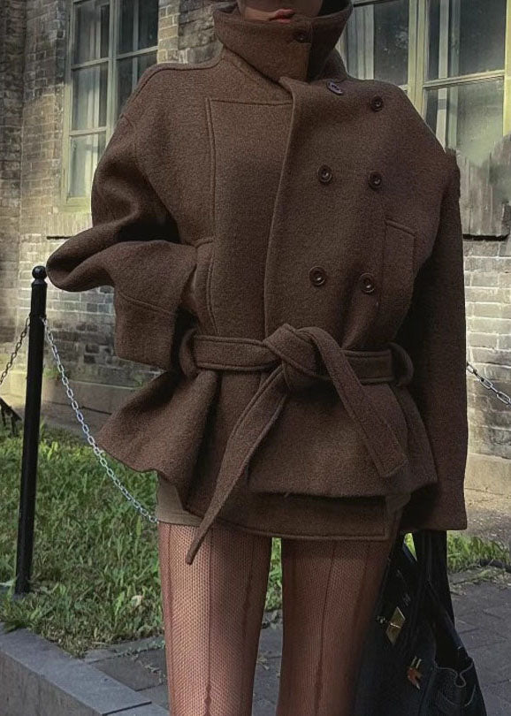 Manteau Femme Boutonné Col Montant Style Décontracté Manches Longues 3