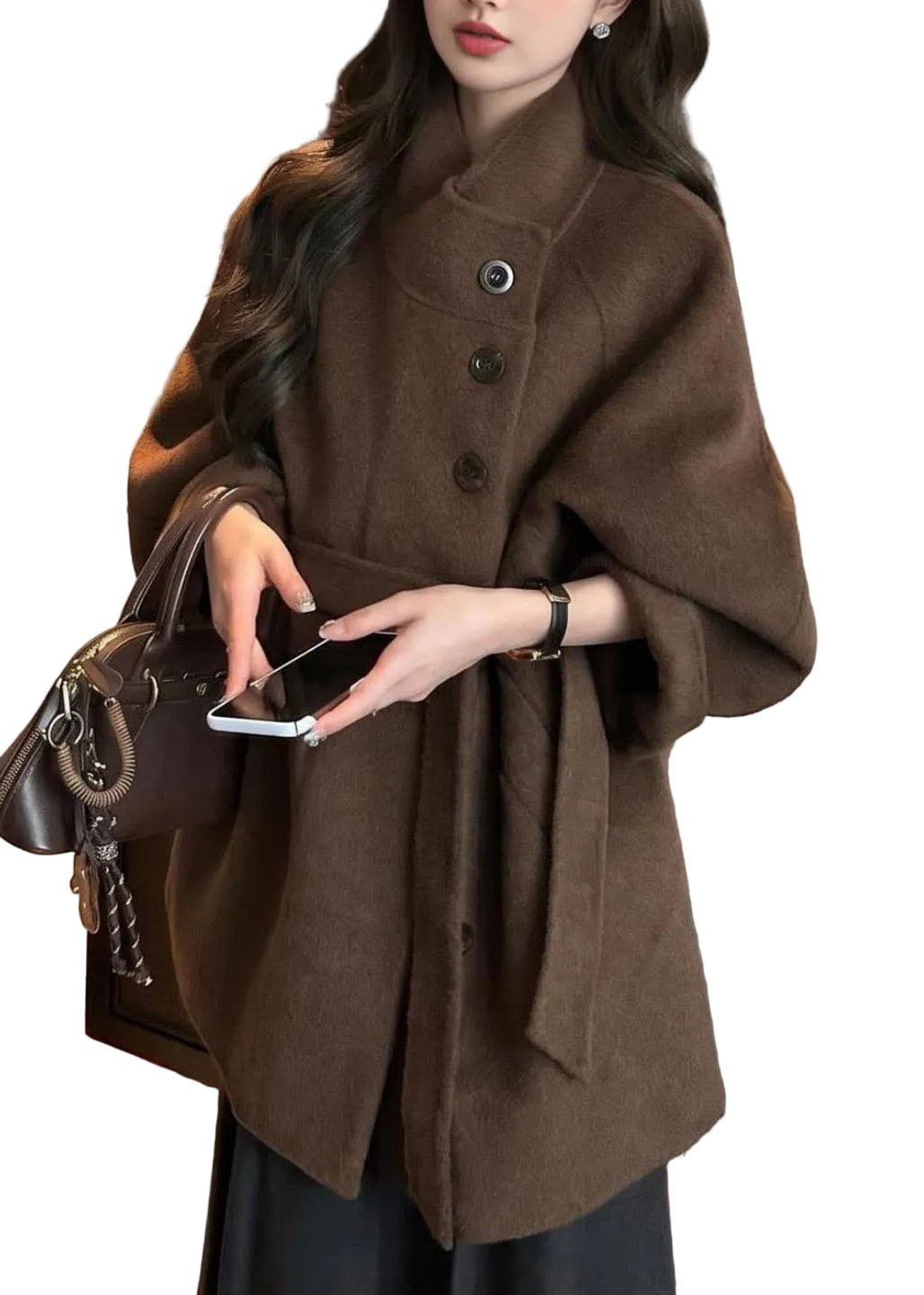 Manteau Femme Coupe Ceinturée Manches Chauve-Souris 0