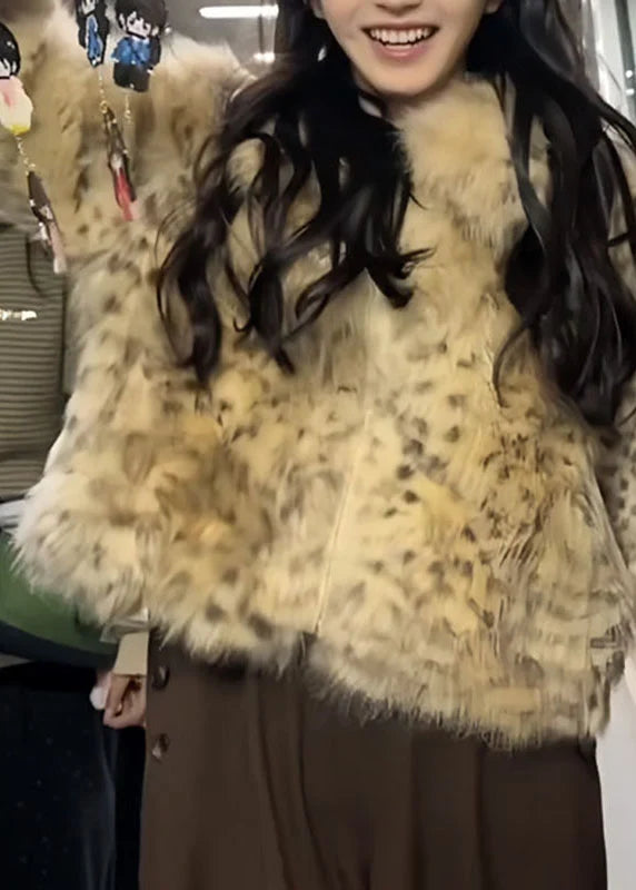 Manteau Femme Imprimé Léopard Boutons Jaunes Style Ample 0
