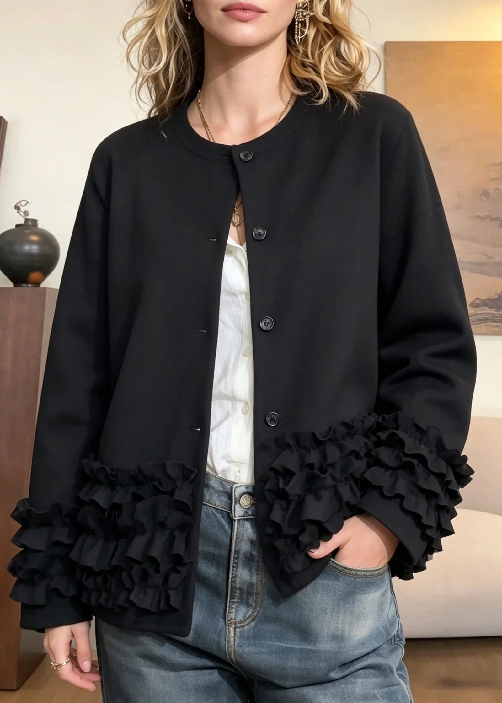 Manteau Femme Moderne Col Rond Boutonné Automne 4