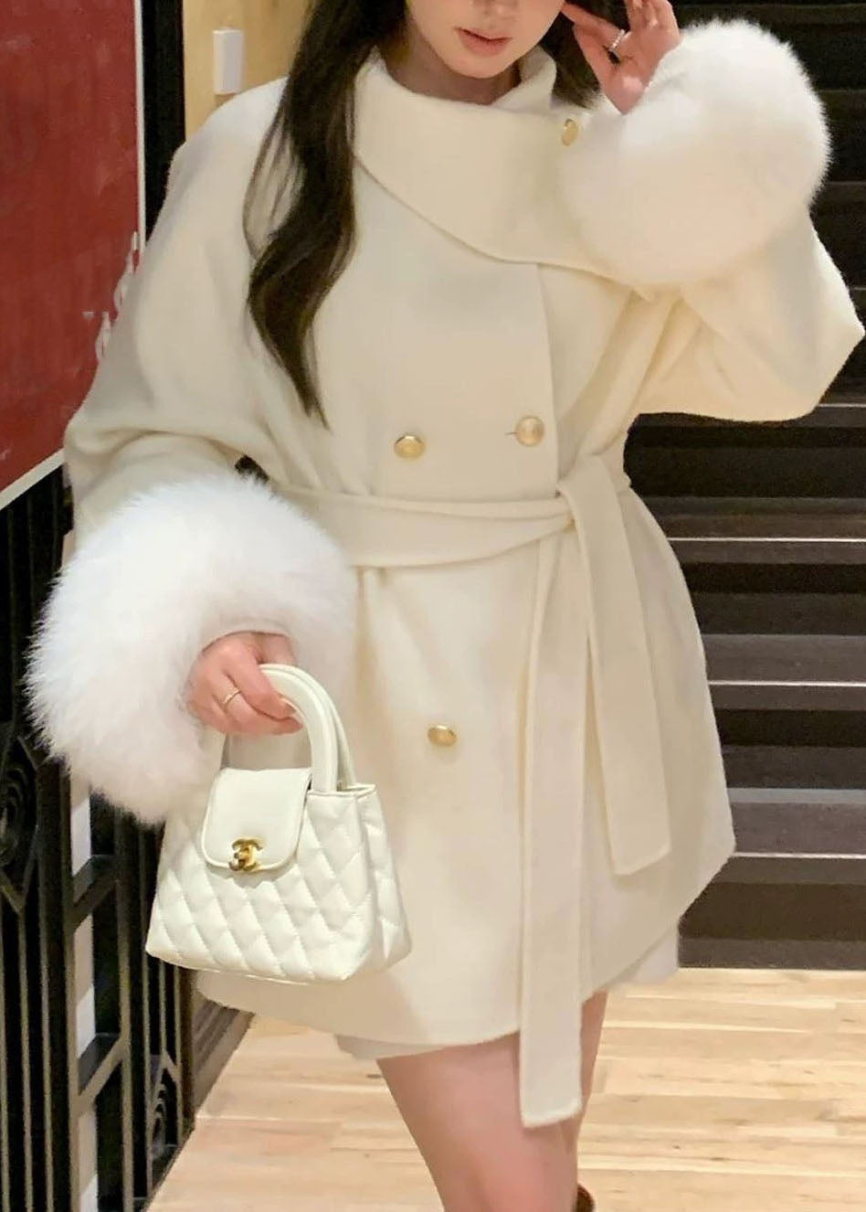 Manteau Femme Patchwork avec Ceinture à la Taille Automne 4