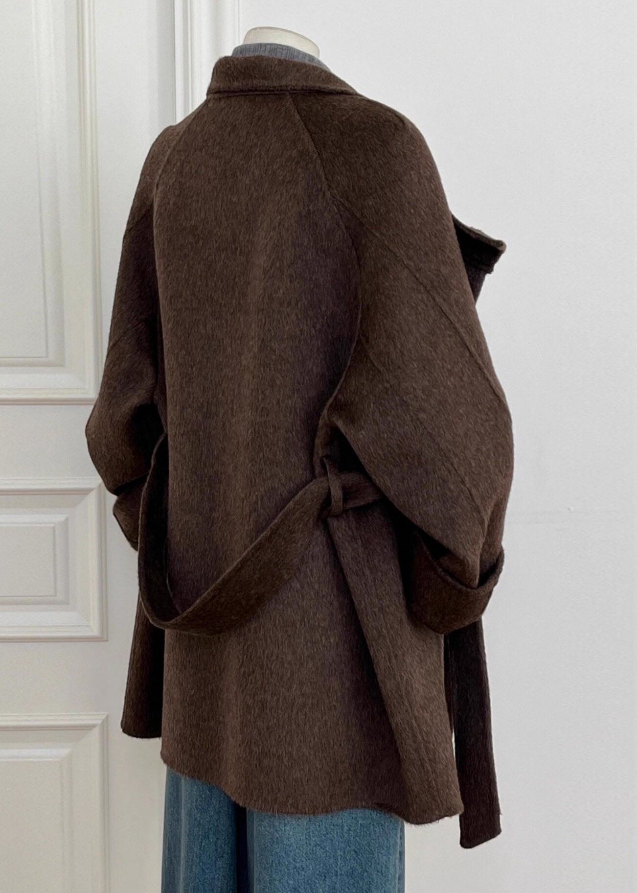 Manteau Femme Patchwork avec Ceinture à la Taille et Poches 4