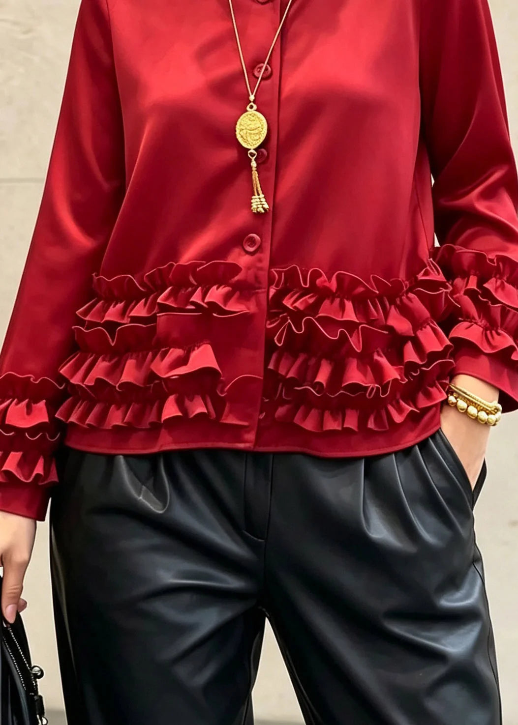 Manteau Femme à Volants et Patchwork Manches Longues 3
