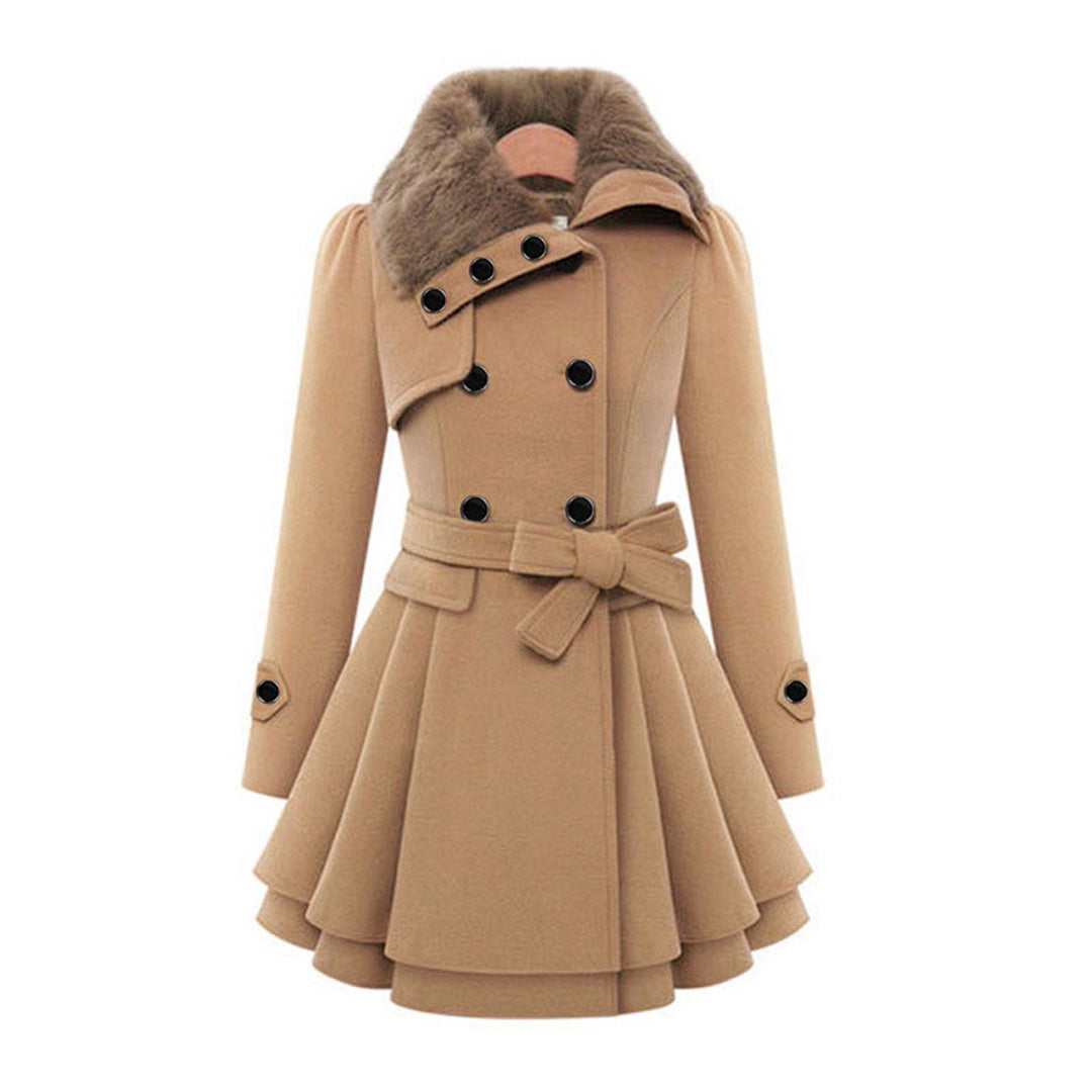 Manteau Hiver Femme Long Col en Fourrure Tissu Doux 0