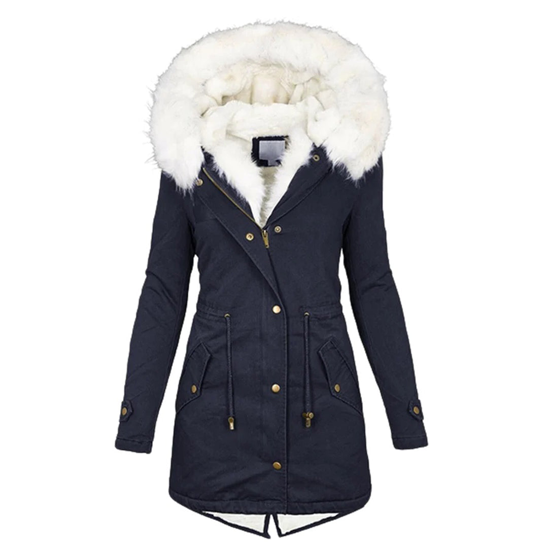 Manteau Hiver Femme Long avec Capuche et Col en Fourrure Résistant aux Intempéries 3