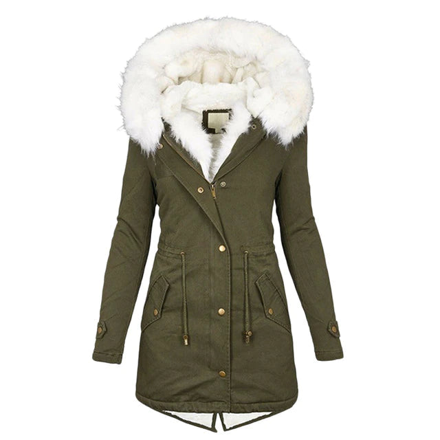 Manteau Hiver Femme Long avec Capuche et Col en Fourrure Résistant aux Intempéries 5