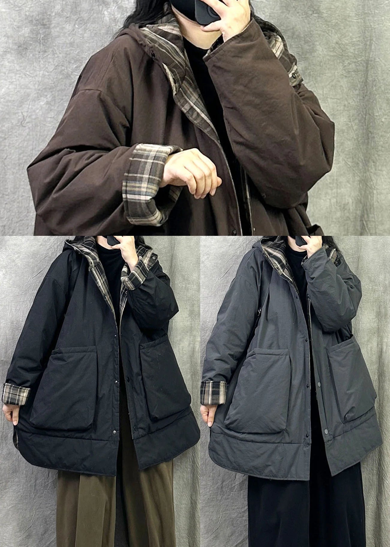 Manteau Hiver Femme Réversible À Capuche Ample 4