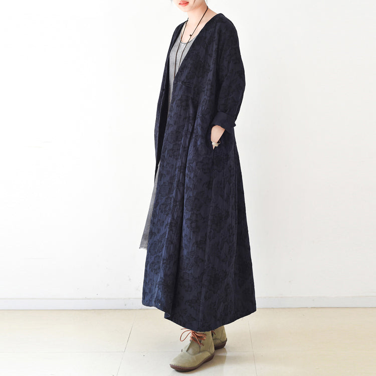Manteau Long Femme Col en V Style Cardigan Décontracté Hiver 1