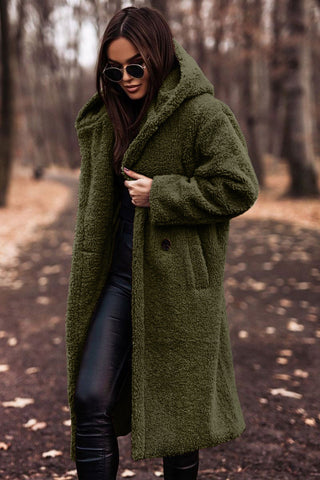 Manteau Long en Teddy avec Capuche pour Femme 1