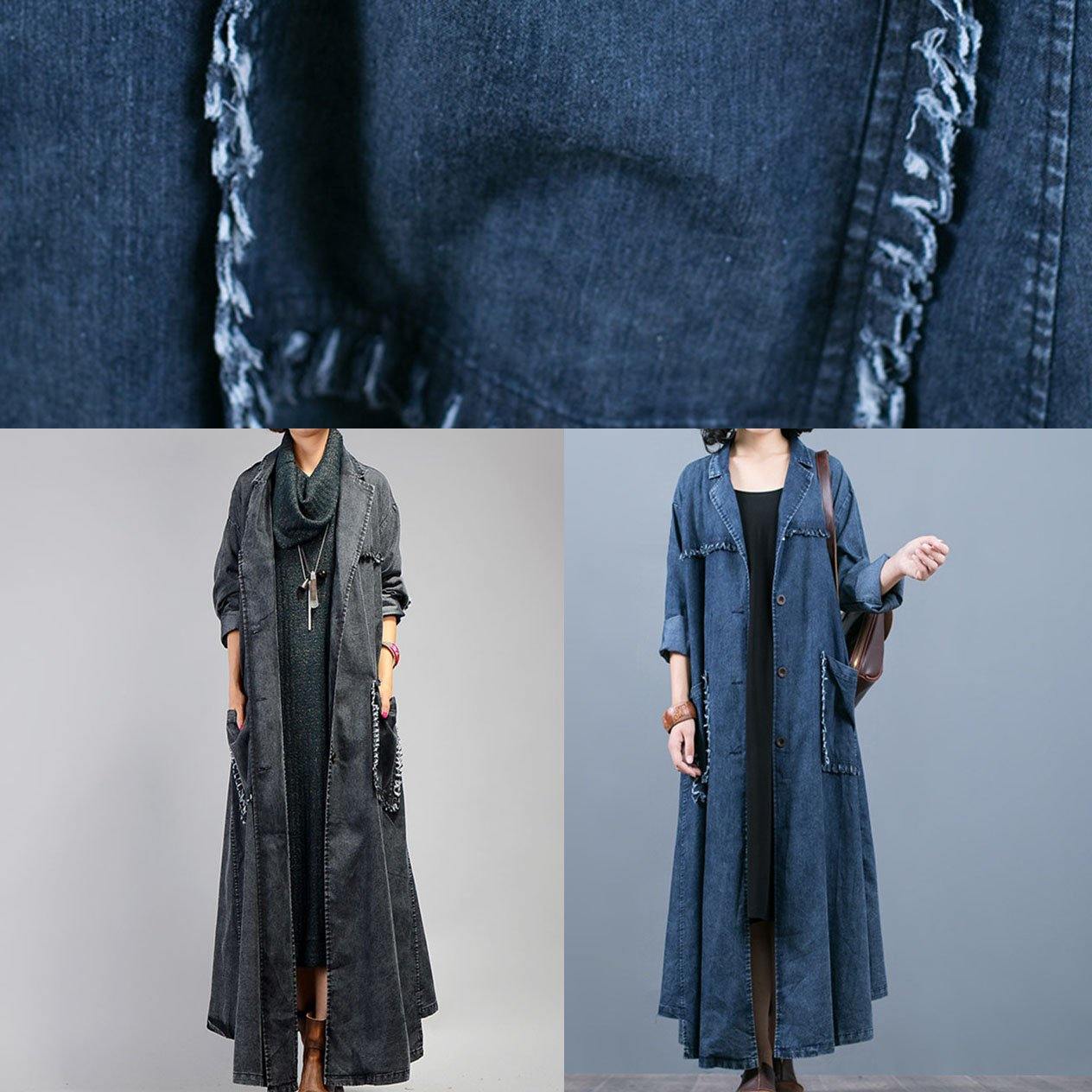 Manteau Maxi Femme Grande Taille Denim Noir 4