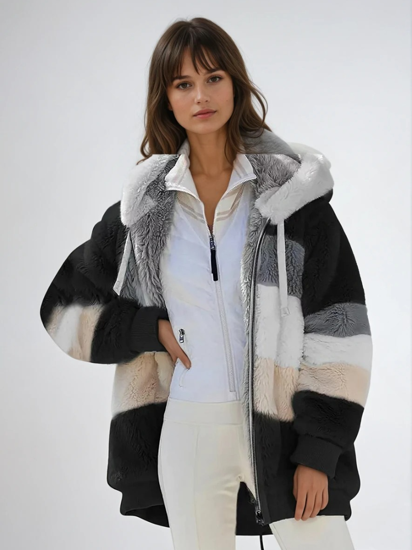 Manteau Padded Femme en Peluche Contrastée 1
