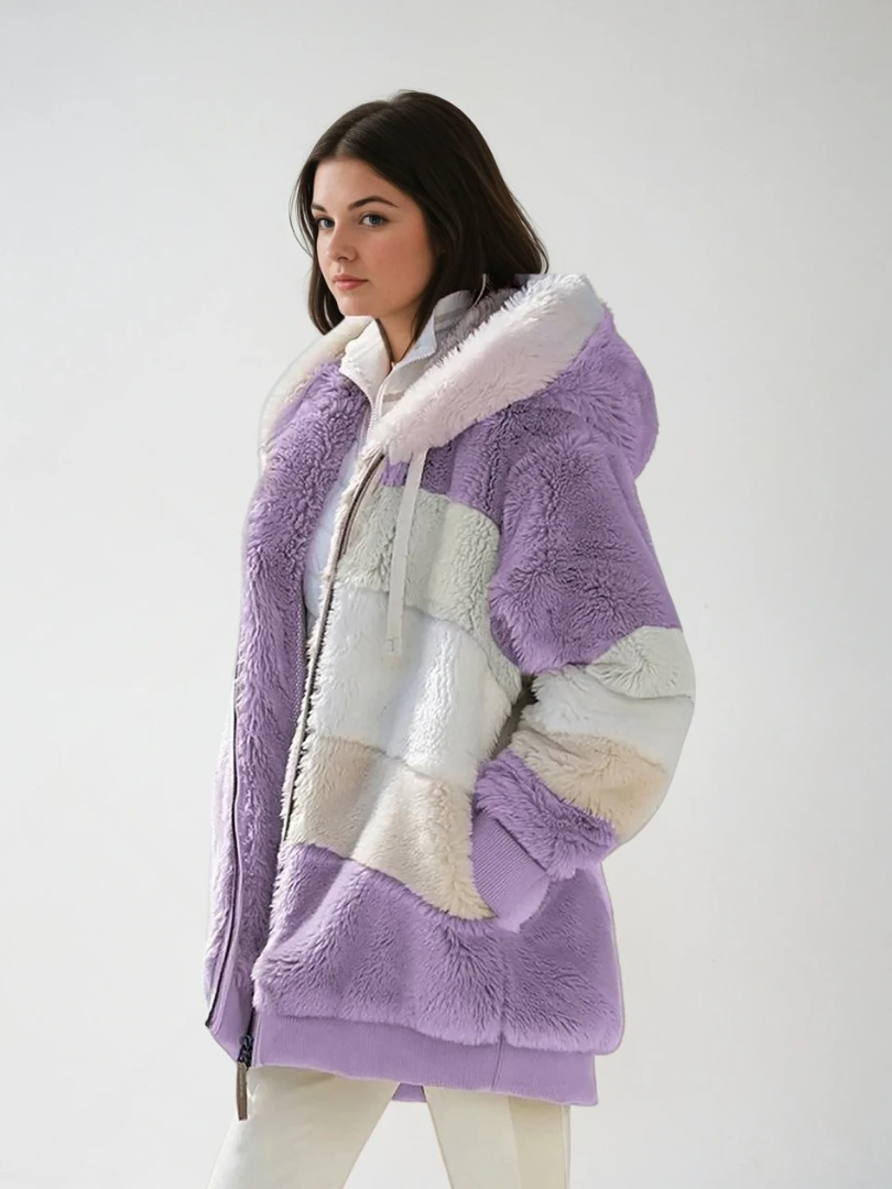 Manteau Padded Femme en Peluche Contrastée 3