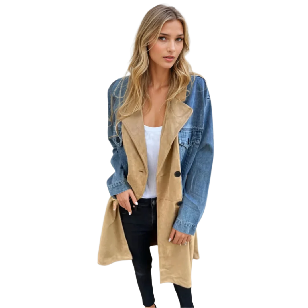 Manteau Trench Femme en Denim à Double Boutonnage 0