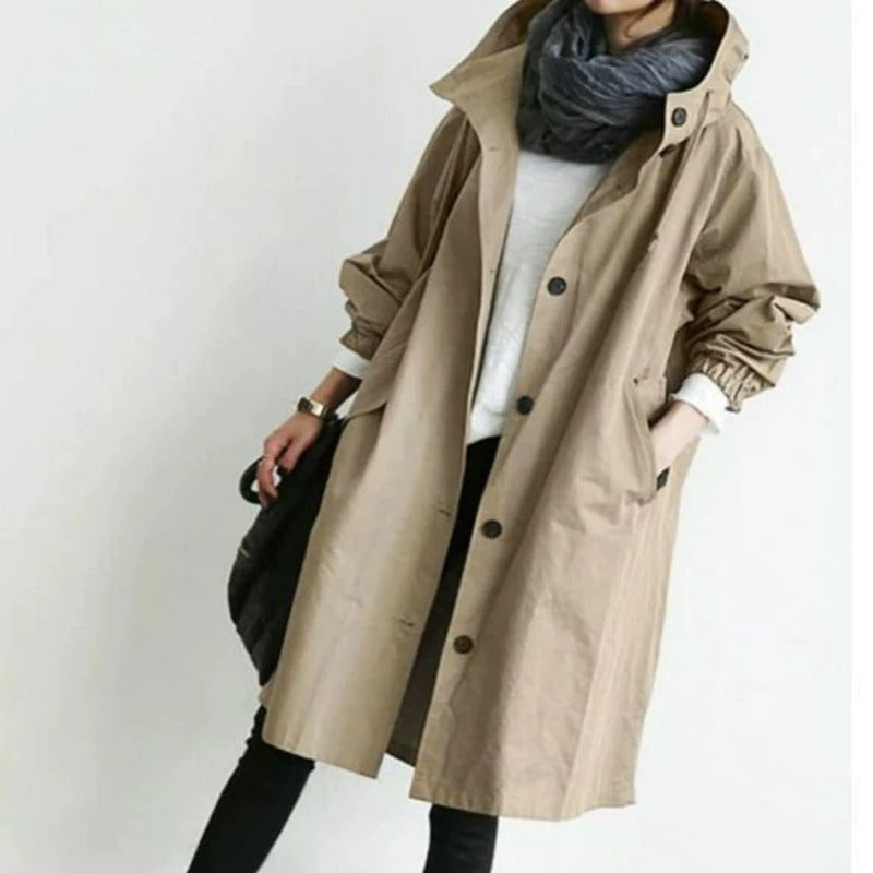 Manteau Trench Imperméable Femme Long Mi-Mollet Avec Capuche 4