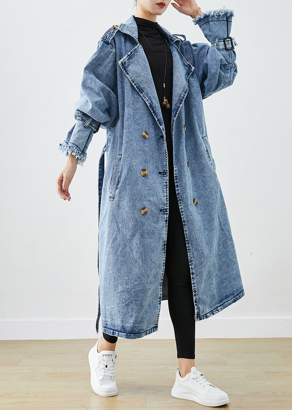 Manteau Trench en Denim pour Femme à Revers 2
