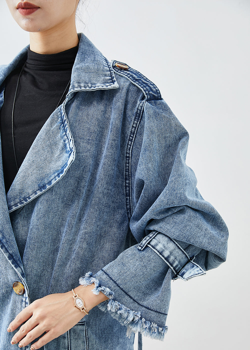 Manteau Trench en Denim pour Femme à Revers 4