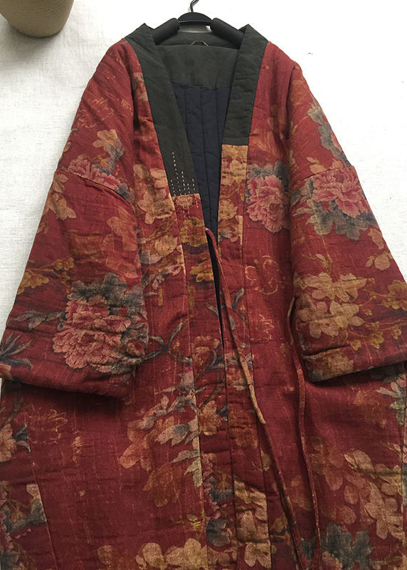 Manteau Vintage Femme Long à Col en V Imprimé Unique 3