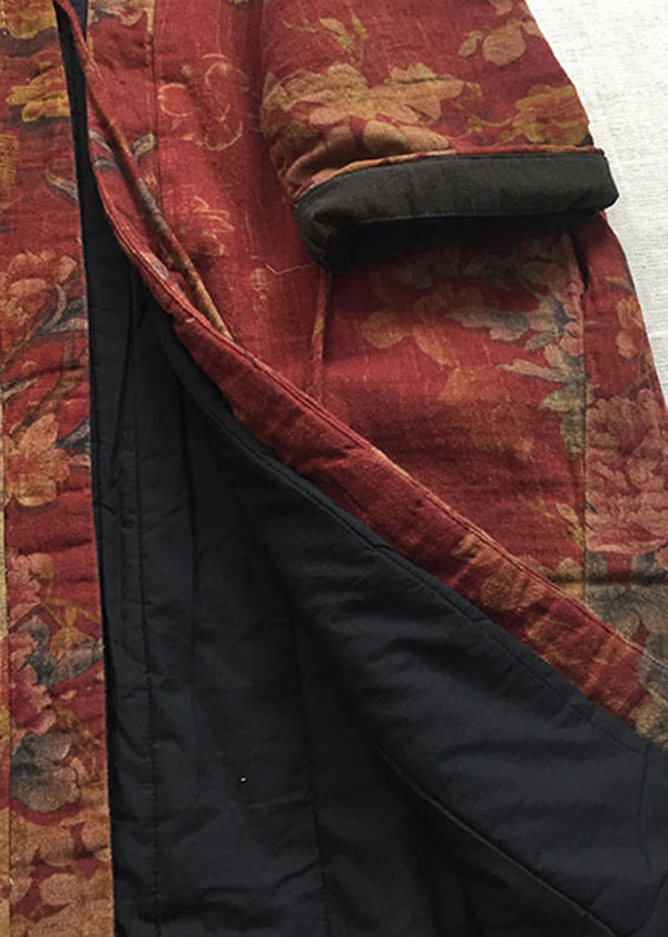 Manteau Vintage Femme Long à Col en V Imprimé Unique 4