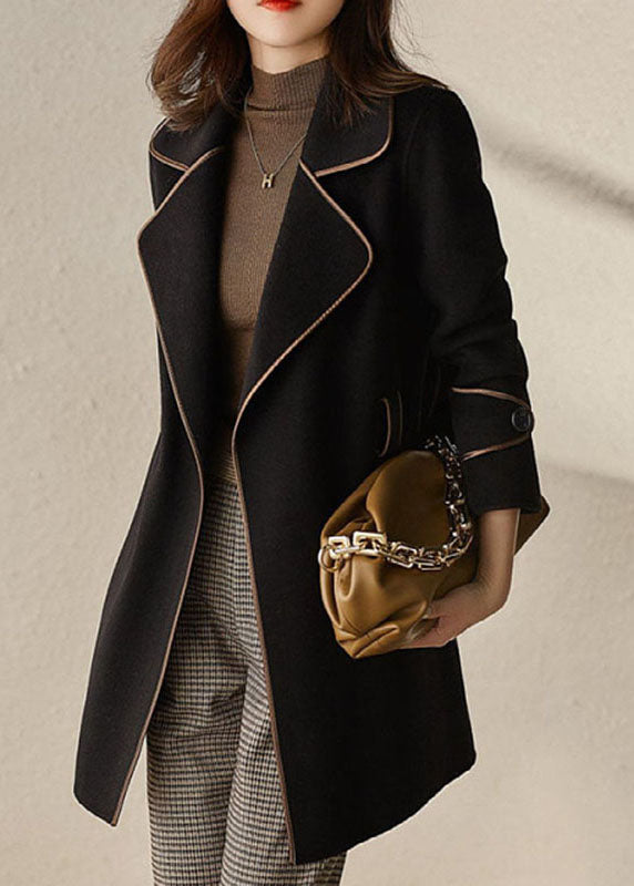 Manteau d'Automne Noir à Poches et Patchwork 3