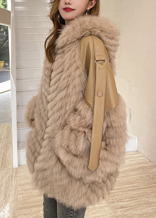 Manteau d'hiver en cuir et fourrure avec poches 0